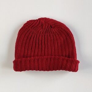 Bright Primary Red 100% Cotton Beanie Knit Hat - Made in USA